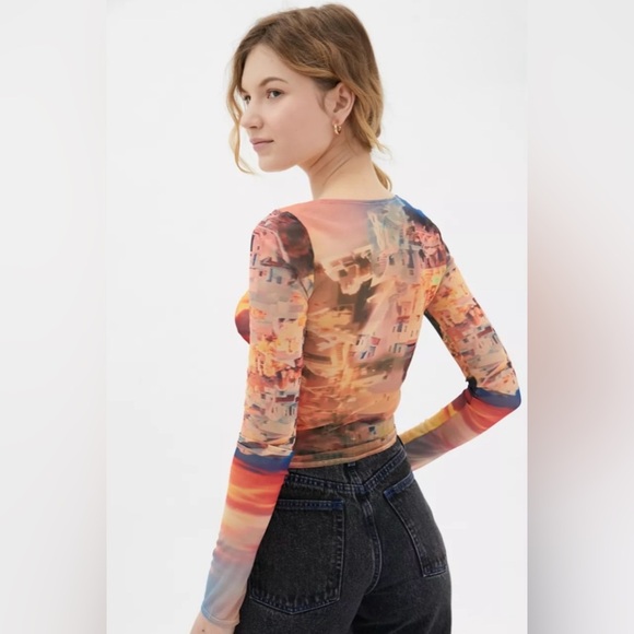 URBAN OUTFITTERS Shona Cinched Mesh Top in Multi Colors Size Small - Picture 4 of 8
